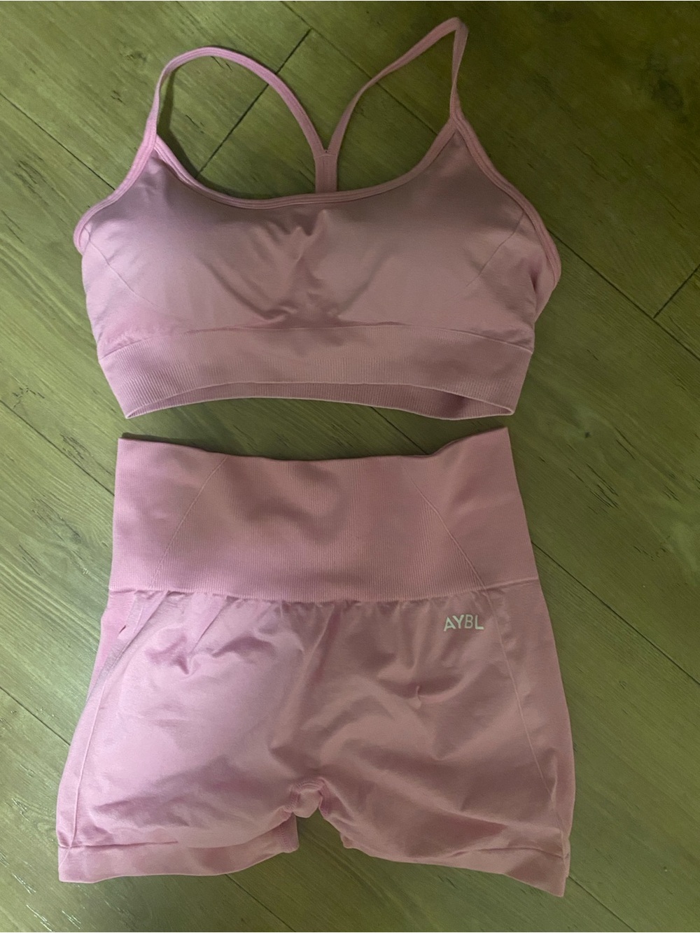 AYBL Barbie Pink Sports Bra with High-Waist Scrunch Shorts - Picture 2 of 2